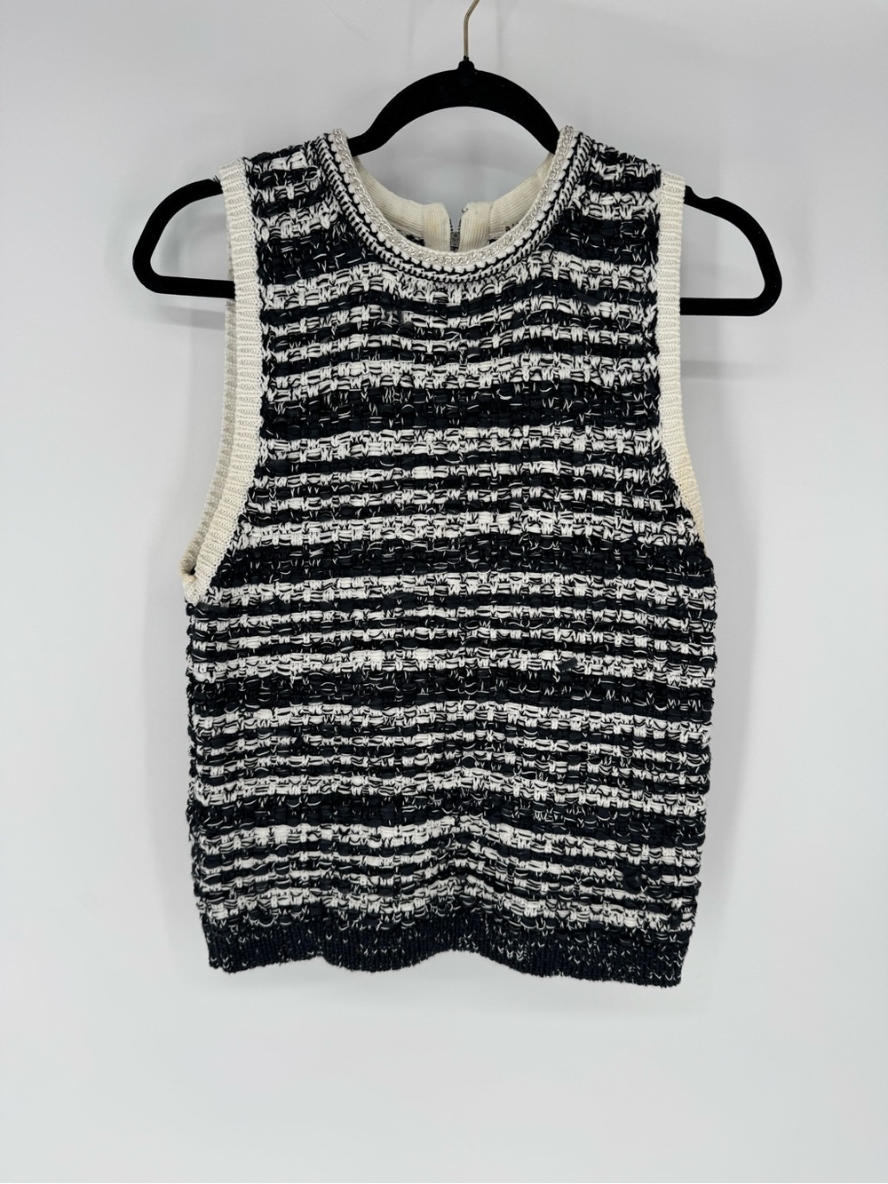 Alice + Olivia Black & White Striped Textured Knit Tank
